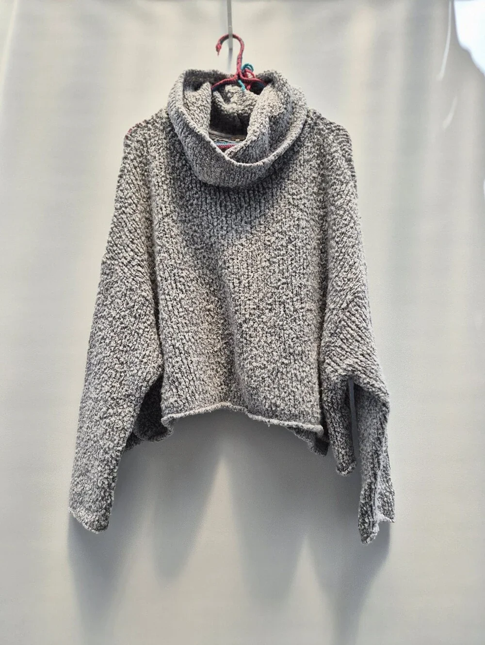 Free People BFF Sweater S Grey Cowl Neck Oversized Cozy Cabin Boho Distressed